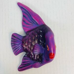 Vintage MCM Ceramic Purple Angel Fish Bath Wall Pocket Kitsch Small 4" X 5.5"